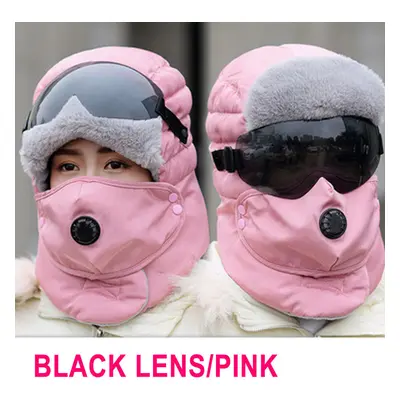 (Pink) Winter Original Design Warm Winter Hat For Women Waterproof Hood Hat With Glasses