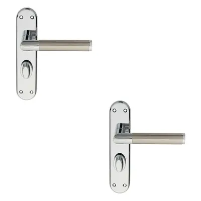 2x Round Bar Lever on Bathroom Backplate Door Handle x 40mm Chrome & Nickel