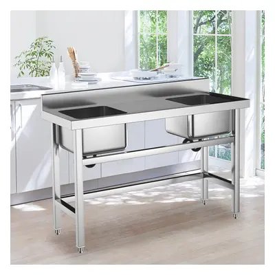 2 Compartment Commercial Floorstanding Stainless Steel Kitchen Sink with Drinboard cm