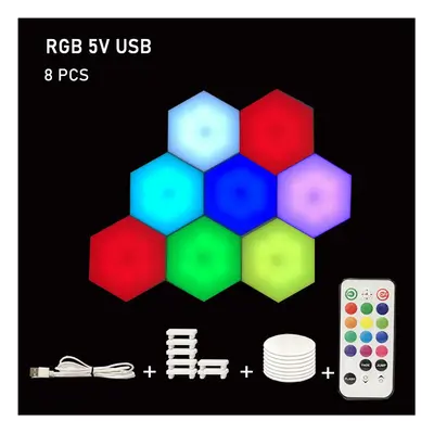 (8pcs) RGB LED Lamp Hexagon Light Touch Sensor RGBW LED Honeycomb Light Colorful Night Light USB