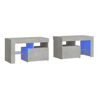 (concrete grey) vidaXL 2x Bedside Cabinets with LED Lights Side Table Nightstand Multi Colours