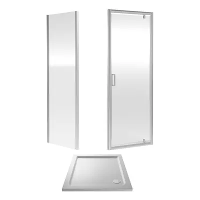 6mm Toughened Safety Glass Pivot Shower Door, Side Panel and Shower Tray - x x 1900mm - Chrome F