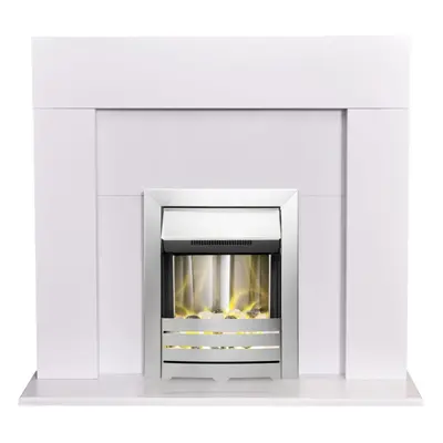 Adam Miami Fireplace in Pure White with Helios Electric Fire in Brushed Steel, Inch