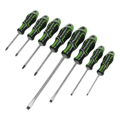 8 PACK Premium Soft Grip Screwdriver Set - Slotted & Phillips Various Size GREEN