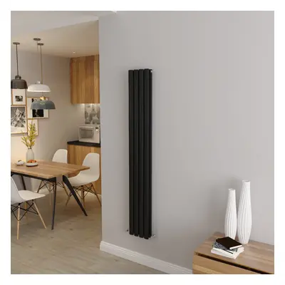 (Double 1600x236mm, Black) Designer Oval Column Radiator Central Heating