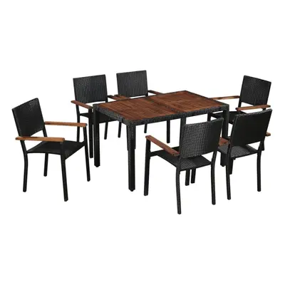 vidaXL Solid Acacia Wood and Poly Rattan Outdoor Dining Set Piece Furniture