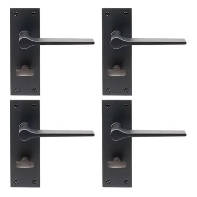 4x PAIR Flat Straight Handle on Slim Bathroom Backplate x 50mm Matt Black