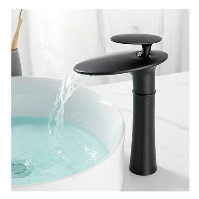 (Black, Tall Type) Waterfall Faucet Bathroom Basin Hot Cold Water Mixer Tap Brass Sink