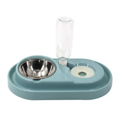 (Blue) Pet Bowl Autoxic Feeder Double Bowl Pet Water Dispenser Multifunctional Pet Feeder with W