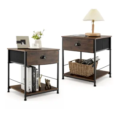 Set of Nightstand 2-tier Bedside End Sofa Coffee Table Storage Table W/ Drawer