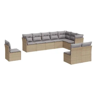 vidaXL Garden Sofa Set Piece with Cushions Outdoor Sofa Beige Poly Rattan