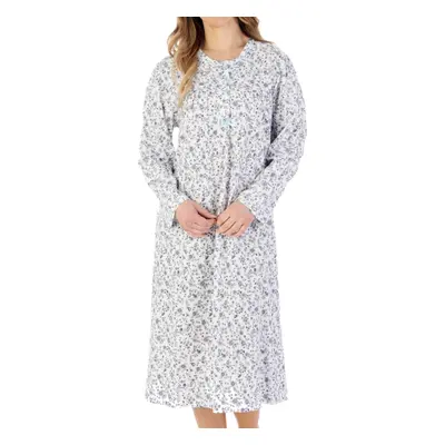 (Grey, UK 16/18) Slenderella Ladies Ditsy Floral Jersey Cotton Long Sleeve Nightdress