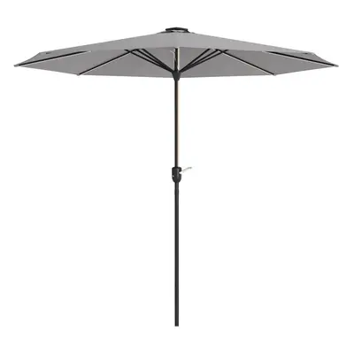 Outsunny Solar Patio Garden Parasol with Lights for Outdoor, Light Grey