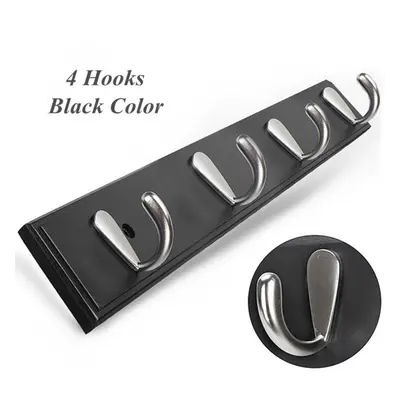 (Black) Metal Hooks Wall Mounted Bamboo Hanging Rack Wall Hanger for Coat Clothes Towel