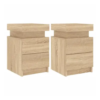 (sonoma oak, pcs) vidaXL Bedside Cabinets with LED Lights Nightstand Bed Cabinet Side Table