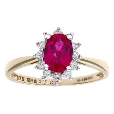 (L) Jewelco London Round Brilliant Ruby and Diamonds 9ct Cluster Ring - PR1AXL0470YRU