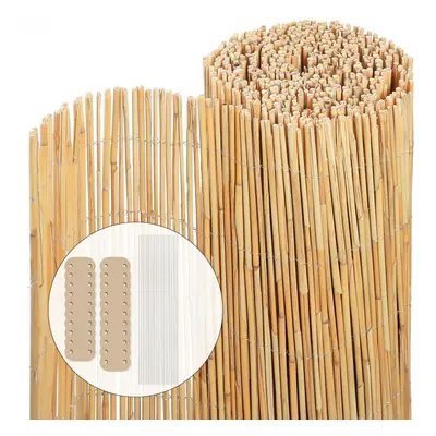 VOUNOT Natural Peeled Reed Fence 140x600cm with Fixing Clips Garden Panel Fence