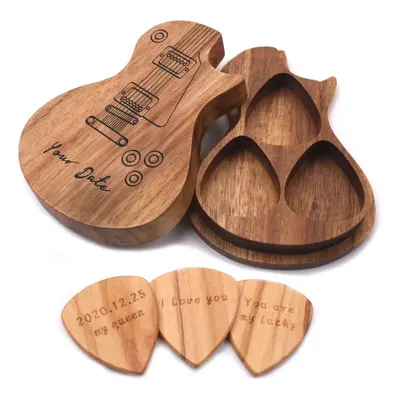 3 Pcs Wooden Guitar Picks with Box Wood