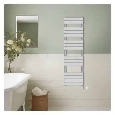 (Chrome, 1600x450mm) Prefilled Thermostatic Electric Flat Panel Heated Towel Rail Ladder Warmer 