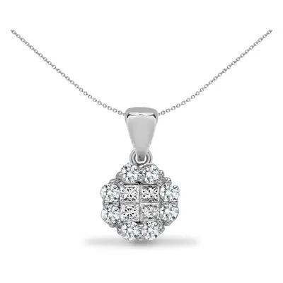 Jewelco London Solid 18ct White Gold Pave Set Princess G SI1 0.3ct Diamond Clover Window Cluster