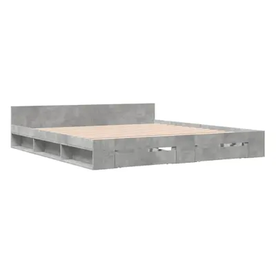 (concrete grey, x cm) vidaXL Bed Frame with Drawers Bed Base Smoked Oak 200x200 cm Engineered Wo