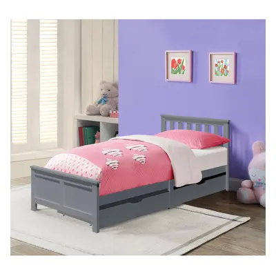 (Grey, With Charlotte Mattress) 3ft Wooden Bedframe With Pull Out Drawers Caramel Grey Or White