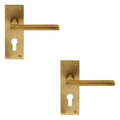 2x PAIR Straight Bar Lever on Slim Euro Lock Backplate x 50mm Antique Brass