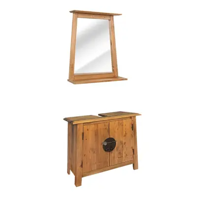 vidaXL Solid Recycled Pinewood Bathroom Furniture Set Vanity Cabinet Mirror