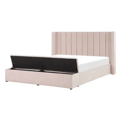 Bed with Storage Bench Velvet NOYERS x cm (EU King Size) Pastel Pink