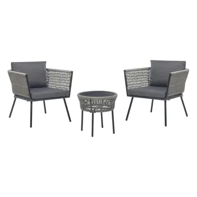 Bistro Set with Cushion GARGANO PE Rattan Grey