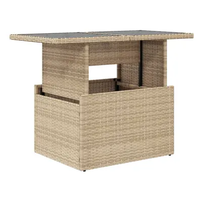 (beige) vidaXL Garden Table with Top Outdoor Table Patio Dining Table Poly Rattan