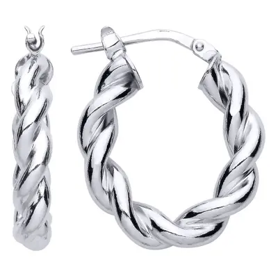 Jewelco London Ladies Rhodium Plated Sterling Silver Plaited Chunky Twist Oval Hoop Earrings 18m