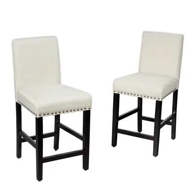 Set of Bar Stools Counter Height Chair Upholstered W/ Low Backrest Wide Seat