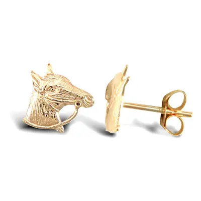 Jewelco London Ladies 9ct Yellow Gold Horse Head Stud Earrings - JES254