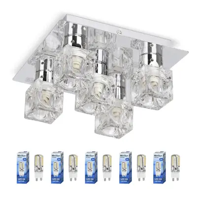 Modern Chrome Ice Cube Way Flush Ceiling Spotlight - Complete 3w G9 LED Light Bulbs [3000K Warm 