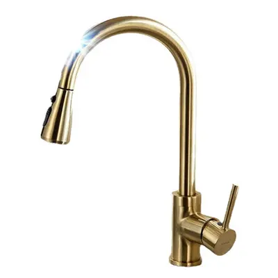 (Gold) Stainless Steel Kitchen Sink Faucets Mixer Smart Touch Sensor Pull Out Hot Cold Water Tap