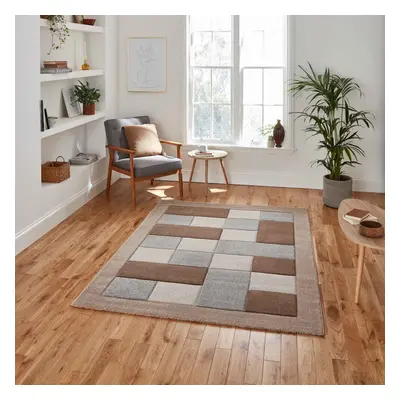 (Beige / Grey, x cm) Think Rugs Brooklyn BRK04 Box Checkers Geometric Rugs Multi Colour Small Ex