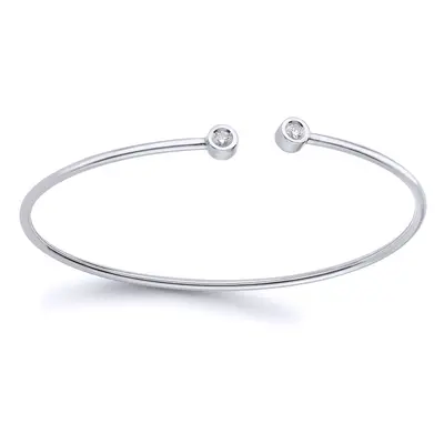 Jewelco London 18ct White Gold Diamond Twin Donut Solitaire Torque Bangle Bracelet 1.5mm 10pts -