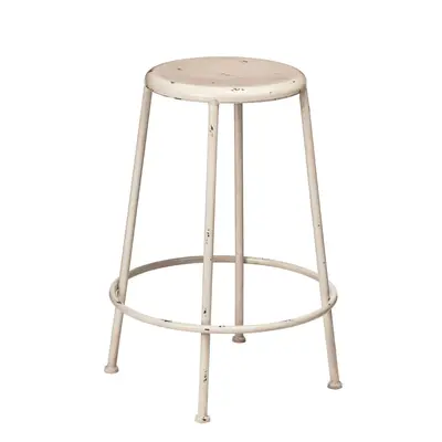 Premier Housewares Artisan Cream Metal Round Footrest Stool