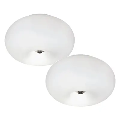 2 PACK Wall Flush Ceiling Light Satin Nickel Shade White Glass Opal Matt 2x E27