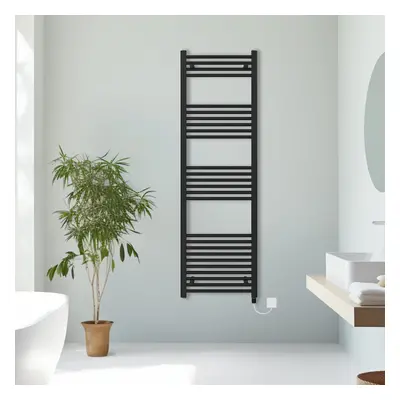 (Black, 1600x500mm) Prefilled Electric Straight Heated Towel Rail Radiator Ladder Warmer