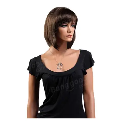 Short Capless Synthetic Hair Wig Bobo Straight Dark Brown Natural Smooth