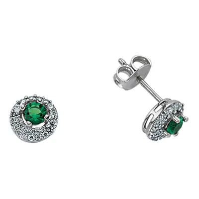 Jewelco London Ladies Sterling Silver Emerald-Green Cubic Zirconia Halo Stud Earrings - GVE396EM