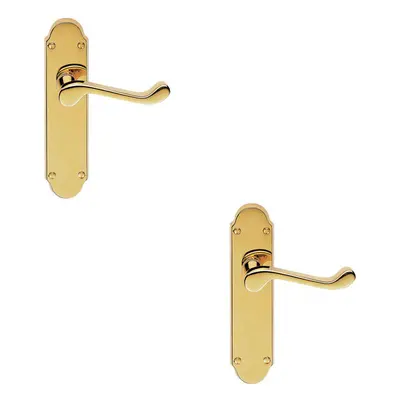 2x PAIR Victorian Upturned Handle on Latch Backplate x 42mm Stainless Brass