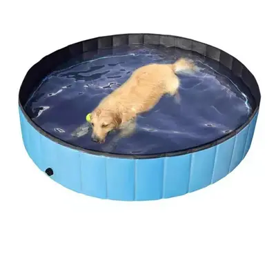 (Blue) Pet Pool PVC Foldable Paddling Pool Pet Bathtub Folding Basin For Dogs Cats Shower Swimmi