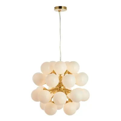 Ceiling Pendant Light Satin Brass Plate & Gloss White Glass x 18W G9