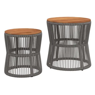 (grey, line weaving) vidaXL Garden Side Tables with Wooden Top Outdoor Table pcs Poly Rattan