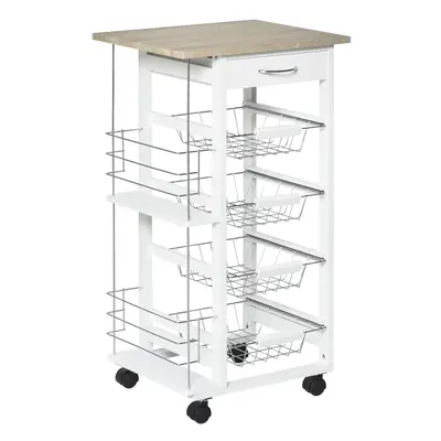 HOMCOM Multi-Use Kitchen Island Trolley Baskets Racks Drawer Worktop Natural