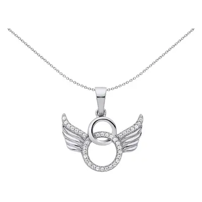 Jewelco London Ladies Rhodium Plated Sterling Silver CZ Halo Angel Wings Devil Horns Pendant Nec