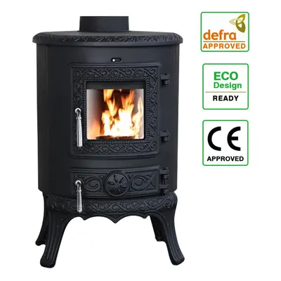 5KW Wood Burning Stove Cast Iron Woodburner Fireplace Black Defra Eco Design